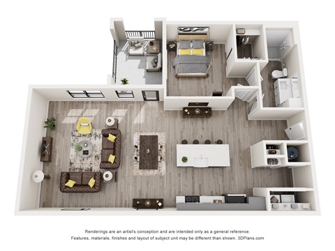Floor plan for 1 bed, 1 bath, 1298 sqft